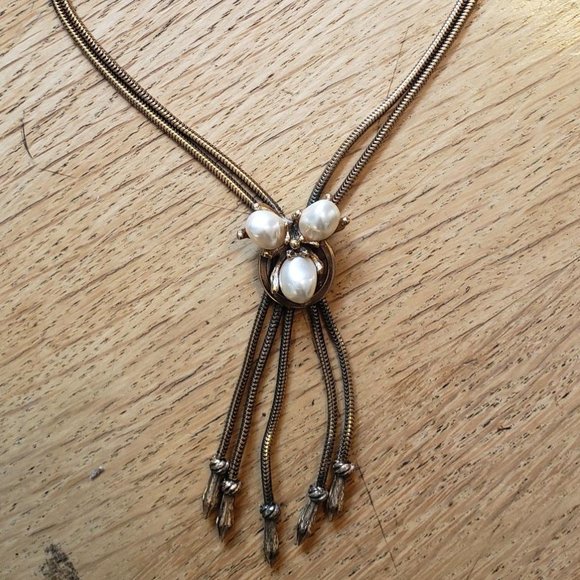 Vintage Rope Necklace with Pearl (ish) and Tassel Accents - Picture 2 of 6